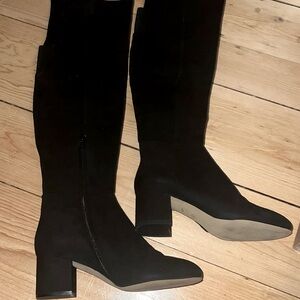HALOGEN Black Suede Leather Over The Knee Block Heel Boots 6.5 M